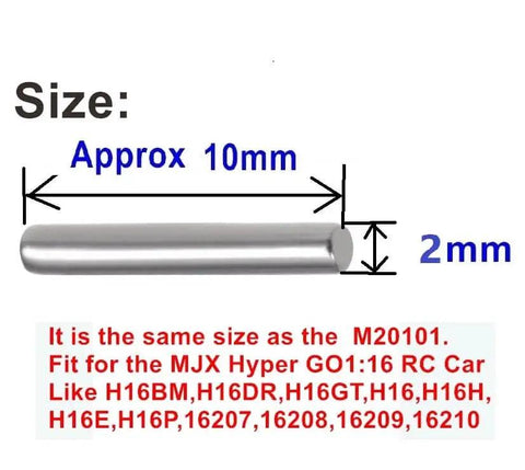 Universal 2X10mm Dowel Pin Wheel Hex Pins For RC Cars 60Piece Set showing pin size and compatible RC models.