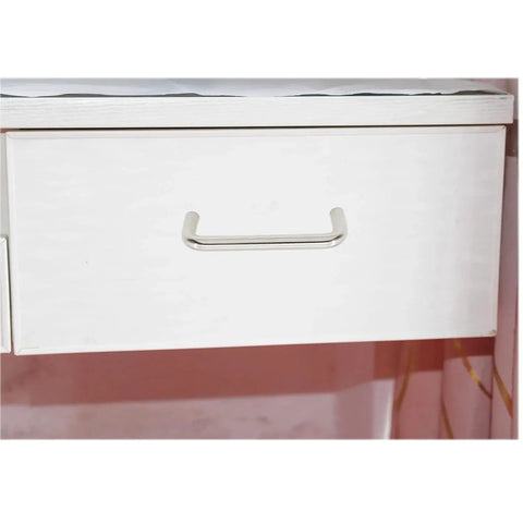 Six Pack Stainless Steel Cabinet Hardware Arched Drawer Pulls 128mm Hole Centers installed on white drawer