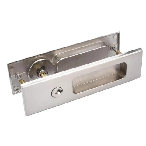 Sliding Door Lock With Invisible Recessed Handle And Latch, Includes Keys, For Pocket Doors And Barn Wood Doors, Silver Finish