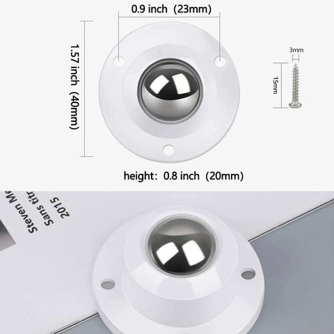 Self Adhesive Caster Wheels 0.8 Inch Low Profile 360 Degree Swivel for Furniture, White, showing dimensions and height details.