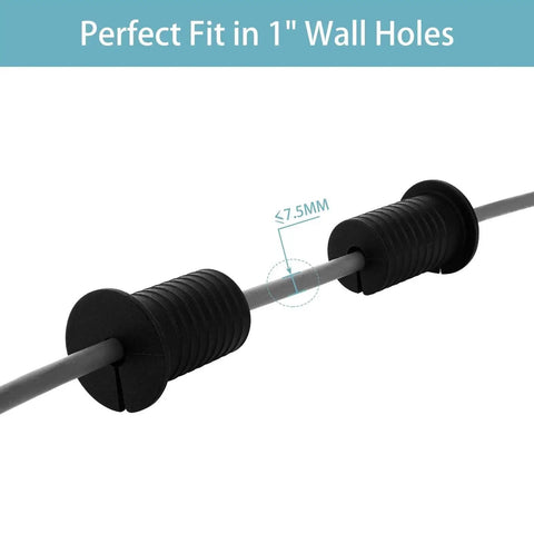 Close-up of 2 Pcs Starlink Cable Routing Kit For 1 Inch Wall Hole with black silicone cable grommets on Ethernet cable.