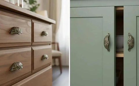 Set Of 10 Cup Pull Handles Shell Shape With Mounting Screws For Cabinets Cupboards Drawers And Dressers In Antique Brass Zinc Alloy