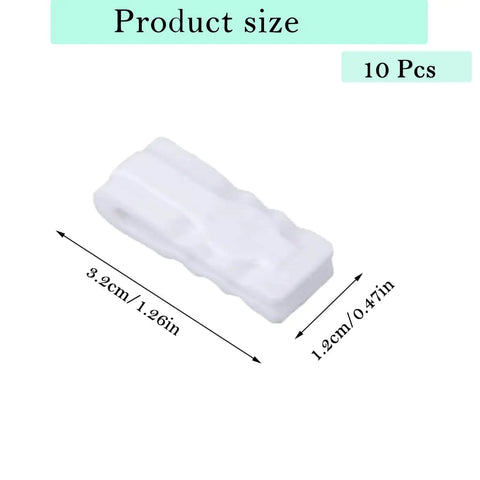Ten Pack Vacuum Storage Bags Sealing Clips Set With Reusable Zipper Grips, close-up view of white sealing clip with size dimensions