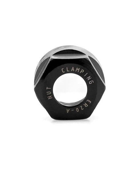 Front view of ER20 A Collet Clamping Nuts For CNC Milling Chuck Holder Lathe 4 Pack Black Finish, Precision Ground And Hardened 40CR Steel