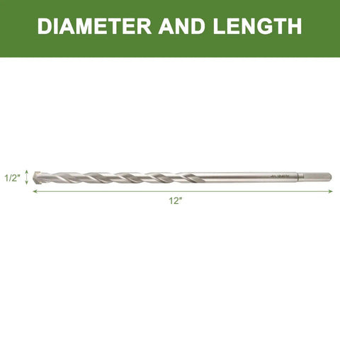 Heavy-Duty Half Inch Masonry Drill Bit For Concrete And Stone, 12 Inch Long Carbide Tipped Hammer Drill Bit With 3 Flat Shank, Ideal For Drilling Cement Brick Cinder Block And Masonry Materials, 1 Pack HLOFIZI