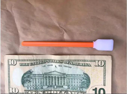 5.1 Inch Foam Cleaning Swabs For Electronics Cameras Lenses And Printers 50 Pcs shown with dollar bill for size comparison