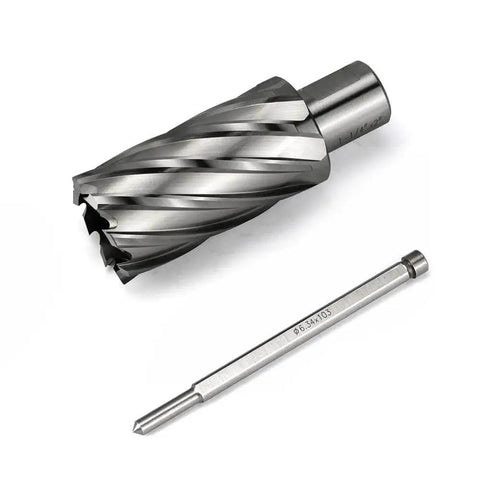 Annular Cutter Kit for Magnetic Drill Press With Weldon Shank 3/4 Inch, Cutting Diameter 1-1/4 Inch, Cutting Depth 2 Inch, shown with pilot pin.