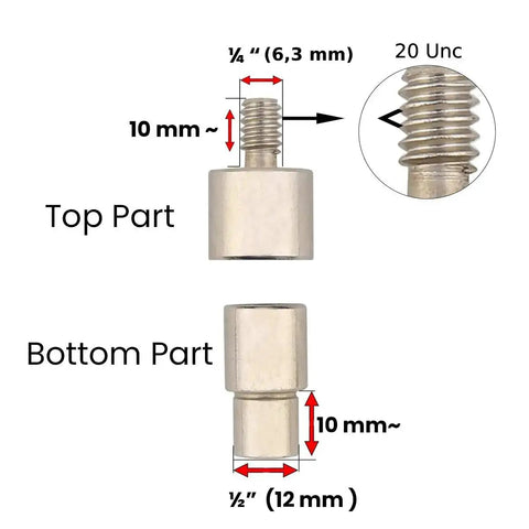 Rivet Eyelet Grommet And Snap Button Die Set For Hand Press Machine top and bottom parts with size measurements shown.