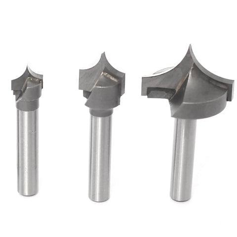 Four Piece One Quarter Inch Shank Roundover Plunge Router Bit Set With Three Eighths, Half And One Inch Cutting Diameters