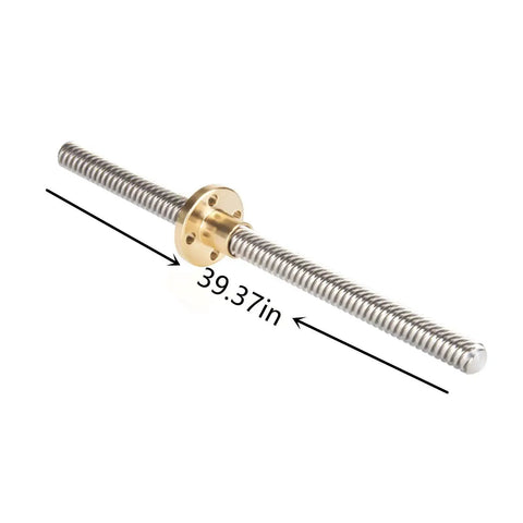 T8 Lead Screw 1000mm Stainless Steel Rod With Brass Nut for DIY 3D Printer Z Axis, front view showing 39.37in length.