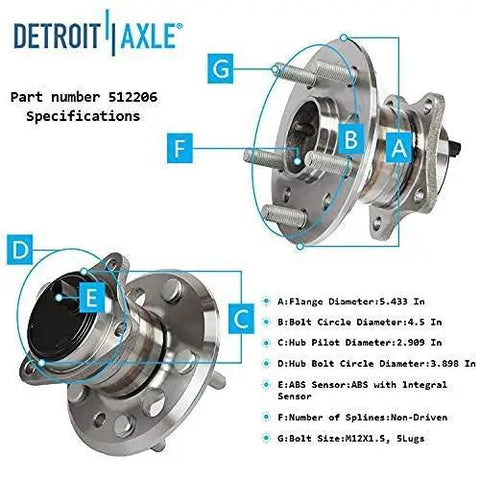 Rear Wheel Hub Bearing Assembly Set For 2002 To 2011 Toyota Camry, 2005 To 2012 Avalon, 2001 To 2003 Highlander FWD overview with specs