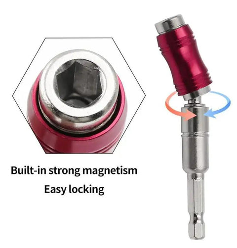 Pivoting One Quarter Inch Magnetic Bit Holder For Drills, Bendable Twenty Degree Screwdriver Extender, close-up of magnetic tip