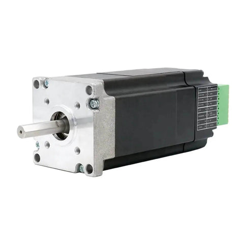 Integrated DC Servo Motor With Encoder For 3D Printers, Bottom-Wiring Design, 3000RPM, silver-black front view with connection ports