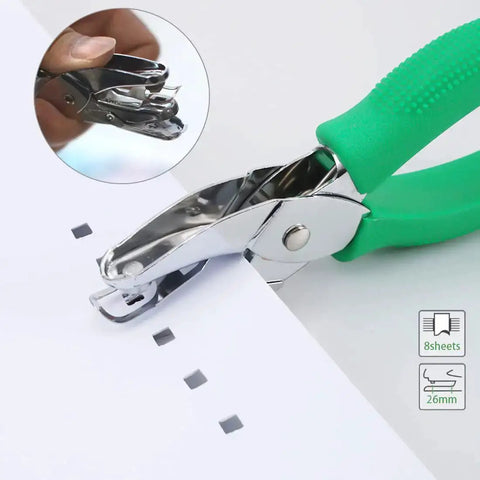 Two Pack Grab-and-Go Handheld Circle Hole Puncher Set 1/4 And 1/8 Inch for Craft Paper, Silver Finish, detailed close-up