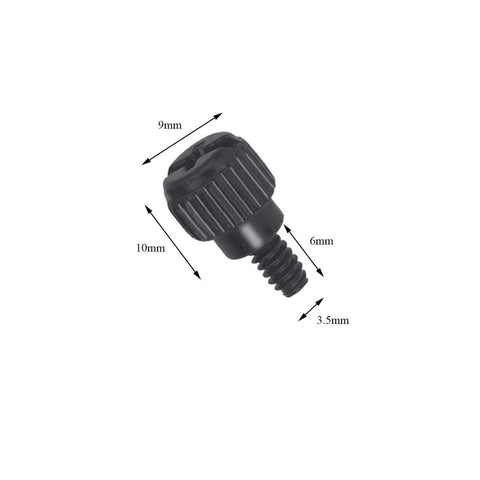 Close-up of a black screw with measurements for Ten Pack Aluminum Computer Case Thumb Screws 6-32 Thread Quick Grip Fasteners.