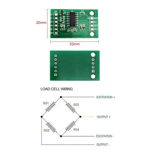 Two Pack Digital Load Cell Weight Sensor Kit With Screws And HX711 Module For DIY Portable Kitchen Scale Arduino Compatible 10kg Capacity High Precision Weighing Sensor For Easy Home Projects, shown with wiring diagram.