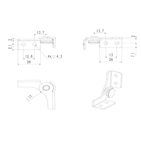 Technical drawing of Smooth Opening 304 Stainless Steel Torque Hinge 2.0 With Adjustable Damping Flip Hinge dimensions.