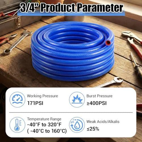 Blue 3/4 in ID silicone heater hose, 10 ft roll, reinforced for vehicle cooling systems.