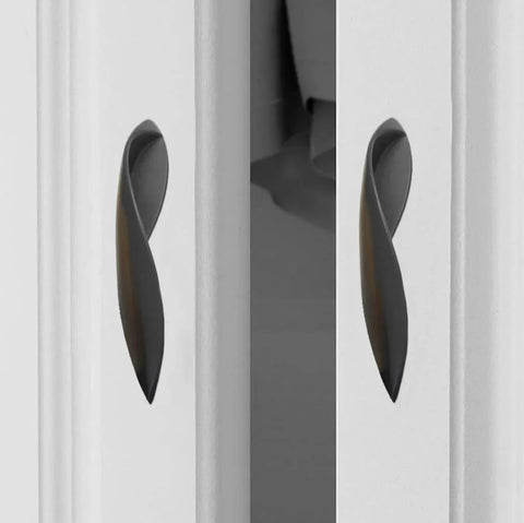 4Pcs Arcuate Cabinet Pulls 3.8 Inch Center To Center S Shaped Matte Black Zinc Alloy installed on white cabinet doors