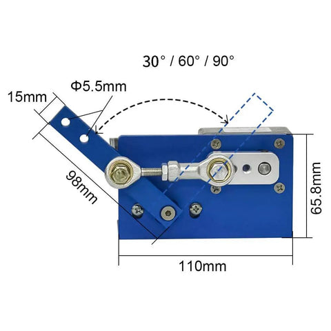 Diagram of 12V DC Linear Actuator For DIY Projects with 90 Degree Stroke, showing measurements and components for detailed view