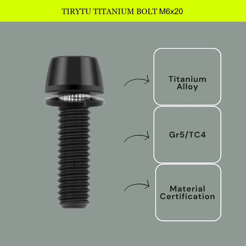 Titanium M6x20mm Bolts 6 Pack Beefy Yet Lightweight For Bikes And Motors Hex Tapered Head Screws With Washer Corrosion Resistant
