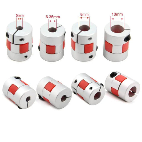 Beefy 8Mm To 8Mm Bore Aluminum Plum Flexible Shaft Coupling for Servo and Stepper Motors, multiple sizes on display