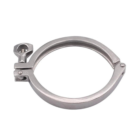DERNORD stainless steel sanitary clamp, single-pin tri-clamp for 4" tube OD, Clover style.