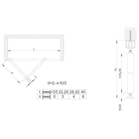 Technical diagram of a two panel white bifold door hardware kit with 59 inch ceiling track, supports up to 90 lbs per panel.