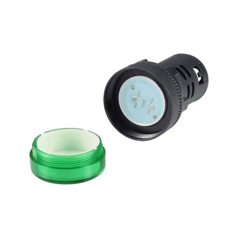 Green Indicator Light 110 Volt AC DC 22mm Panel Mount with lock nut, disassembled view for Electrical Control Panels HVAC and DIY Projects