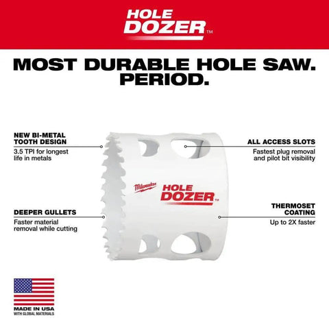 Bi Metal Hole Saw 2 Inch For Faster Cutting With ICE Hardened Teeth And Radiused Back, Matrix II Bi Metal Teeth For Extra Durability, Positive Rake Angle, Plug Jack, And Long Life Design By Milwaukee Electric Tool