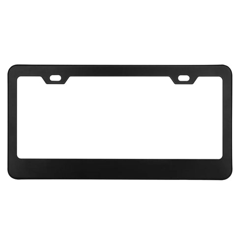 Front view of Matte Black 2 Pack License Plate Frame Holder With 2 Holes, 304 Stainless Steel, rustproof, 12.25 by 6.3 inches.