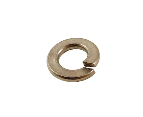 Close-up of a 1/4-inch stainless steel split lock washer with visible gap.