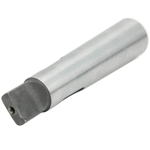 Drill sleeve adapter MT3 to MT2 taper, silver metal cylinder with dark square drive end