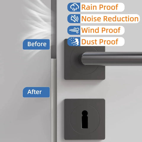 Wedge Shape Window and Door Weather Stripping Seal for Exterior Front Door, 118-Inch Black Foam Gap Filler installed on a door.
