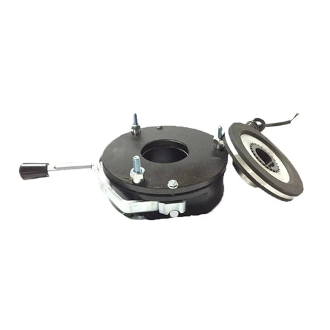 Electromagnetic power-off brake LDZ1 for motor; black round housing with mounting bolts and wiring