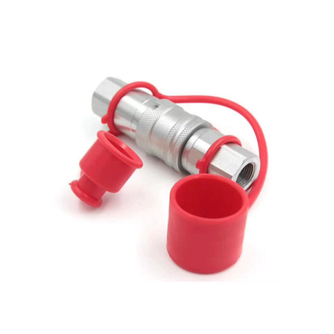 CEKER 1/4 in NPT skid steer flat-face hydraulic quick disconnect coupling with red protective caps