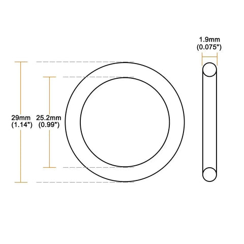 Diagram of Silicone O Ring Set 29mm Outside Diameter 25.2mm Inner Diameter 1.9mm Cross Section VMQ Red Go-To Sealing Gasket 10 Pack
