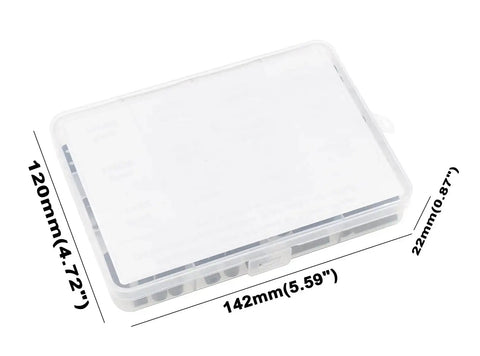 Clear plastic box containing Unthreaded Metric Spacer Kit For M3 Screws 7mm OD 3.2mm ID Black ABS Round Spacers