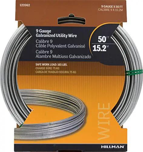 9 Gauge Galvanized Solid Wire Cable 50 Feet Corrosion Resistant For Craft And DIY Projects Holds Up To 165 Pounds Durable Silver Finish on packaging