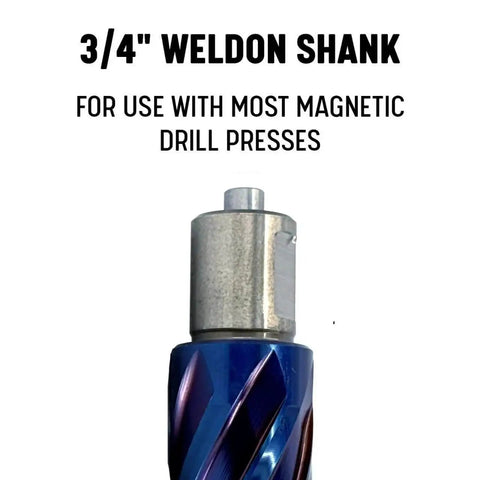 Nano-Composite Blue Coated Annular Cutter Five Eighths Inch By Two Inch ANC Series NACO Coating Extends Tool Life Up To Thirty Percent And Delivers Fast Clean Cuts Through Steel Cast Iron And Stainless Materials Drill America with 3/4 inch Weldon Shank for Magnetic Drill