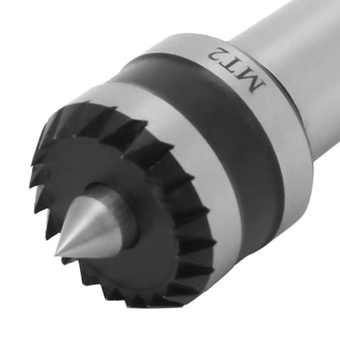 Close-up of Beefy MT2 Live Tailstock Center For Lathe Projects with Rotary Morse Taper Tool Shaft and rugged bearing seal.