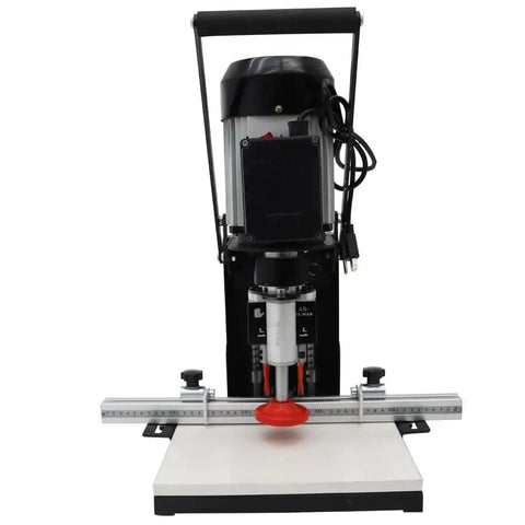 Front view of Go To Pro Grade Portable Woodworking Hinge Drilling And Boring Machine Handheld Drill Press For Cabinets And Furniture Dust Free Operation With Adjustable Bit Capacity From Zero To Forty Millimeters 110V 1100W 2840 RPM WYDDDARY.