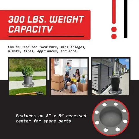 Heavy Duty Tire Dolly With 300 Pound Capacity Wheel Rack And Swiveling Casters Rolling Storage For Up To Four Tires detail.