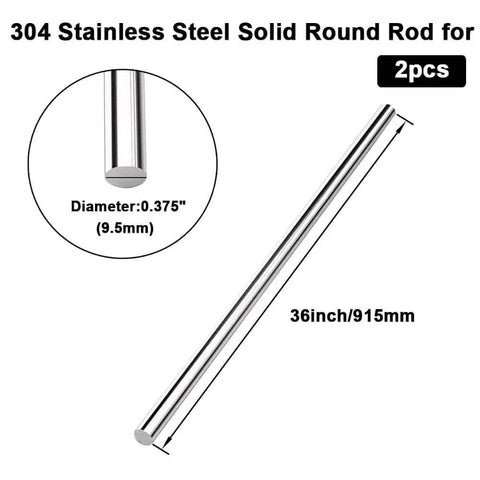 36 Inch Long 0.375 Inch Diameter 304 Stainless Steel Solid Round Rod For DIY Craft And Metal Working Two Pack
