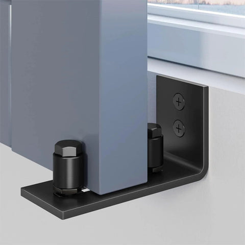 Sliding Barn Door Guide System With Bottom Pocket Track And Rollers Heavy Duty Adjustable Hardware Kit installed on interior door