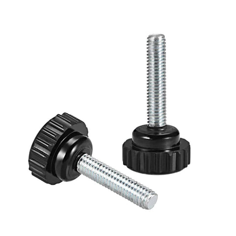 Six Pack Knurled Clamping Knobs M6 X 25mm Thumb Screws With 21mm Round Head, Zinc Plated Carbon Steel Black, Metric Thread Hand Bolts