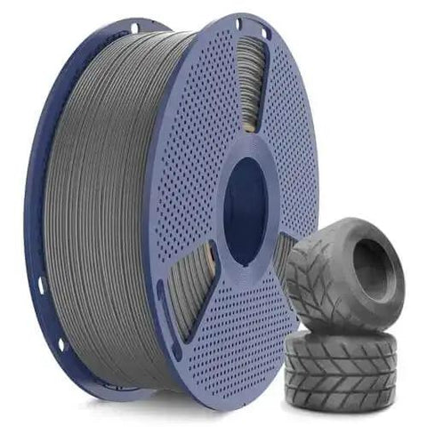 Spool of High Speed Flexible TPU Filament 1.75mm 1kg For Fast Prints With Dimensional Accuracy About 0.03mm in grey with flexible parts.