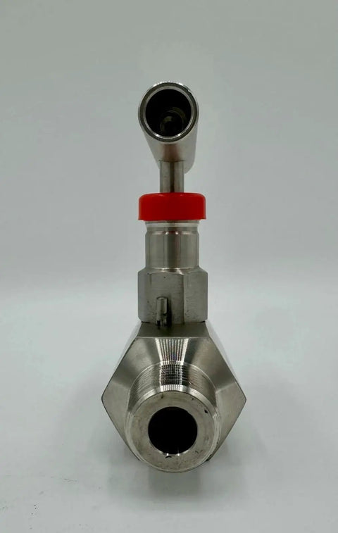 Front view of SS316 Stainless Steel High Pressure Needle Valve 10000 PSI One Half Inch NPT NACE Compliant MXF Series
