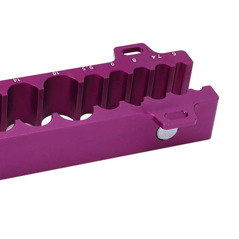 Close-up view of purple Aluminum Alloy Suspension Vise With Soft Jaw For Bike Front Fork And Hub Clamp Rear Shock Fixture