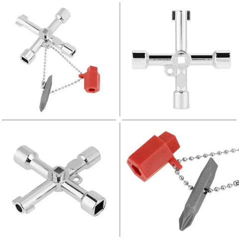 Ten Piece 5 In 1 Cross Key Set for control cabinets, electrical panels, elevators, showing zinc alloy universal switch wrench tool kit